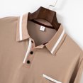 thumbnail image 4 of LODIENY Mens Casual Polo Shirts Classic Short Sleeve 1/4 Button up Golf Shirt Fashion Regular Fit Striped Lapel Collar V Neck Henley Tops with Pocket Khaki XXL, 4 of 9