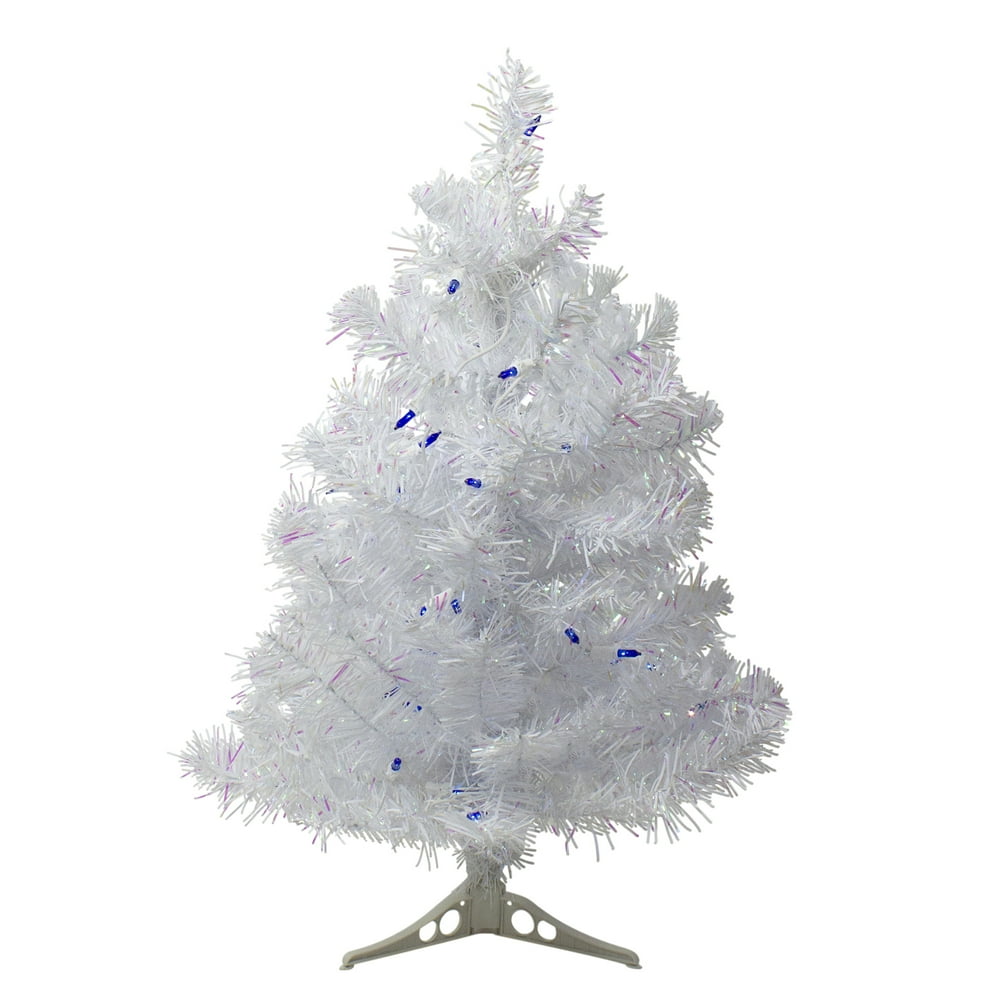 2' Prelit White Iridescent Pine Artificial Christmas Tree Blue Lights