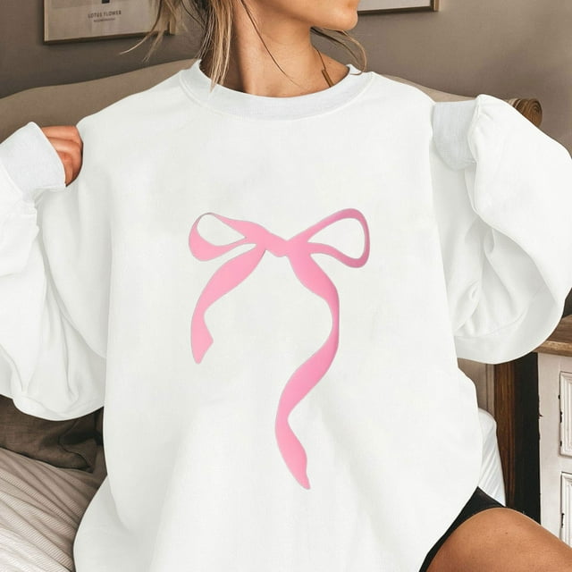 TIMIFIS Sweat-Shirt Surdimensionné pour Femmes Imprimé Nœud Mignon Col Rond Manches Longues Chandails Tenues Décontractées Printemps Automne Hauts pour Femmes - Printemps/été