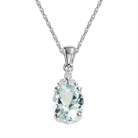 Sterling Silver Semi-Precious Aquamarine Diamond Accent Drop Pendant Necklace Jewelry for