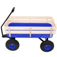 thumbnail image 2 of Tcbosik Garden Wagon with Wood Railing, Outdoor Storage Cart with 10-inch Pneumatic Tires, Heavy Duty Steel Trolley Wagon, Blue, 2 of 10