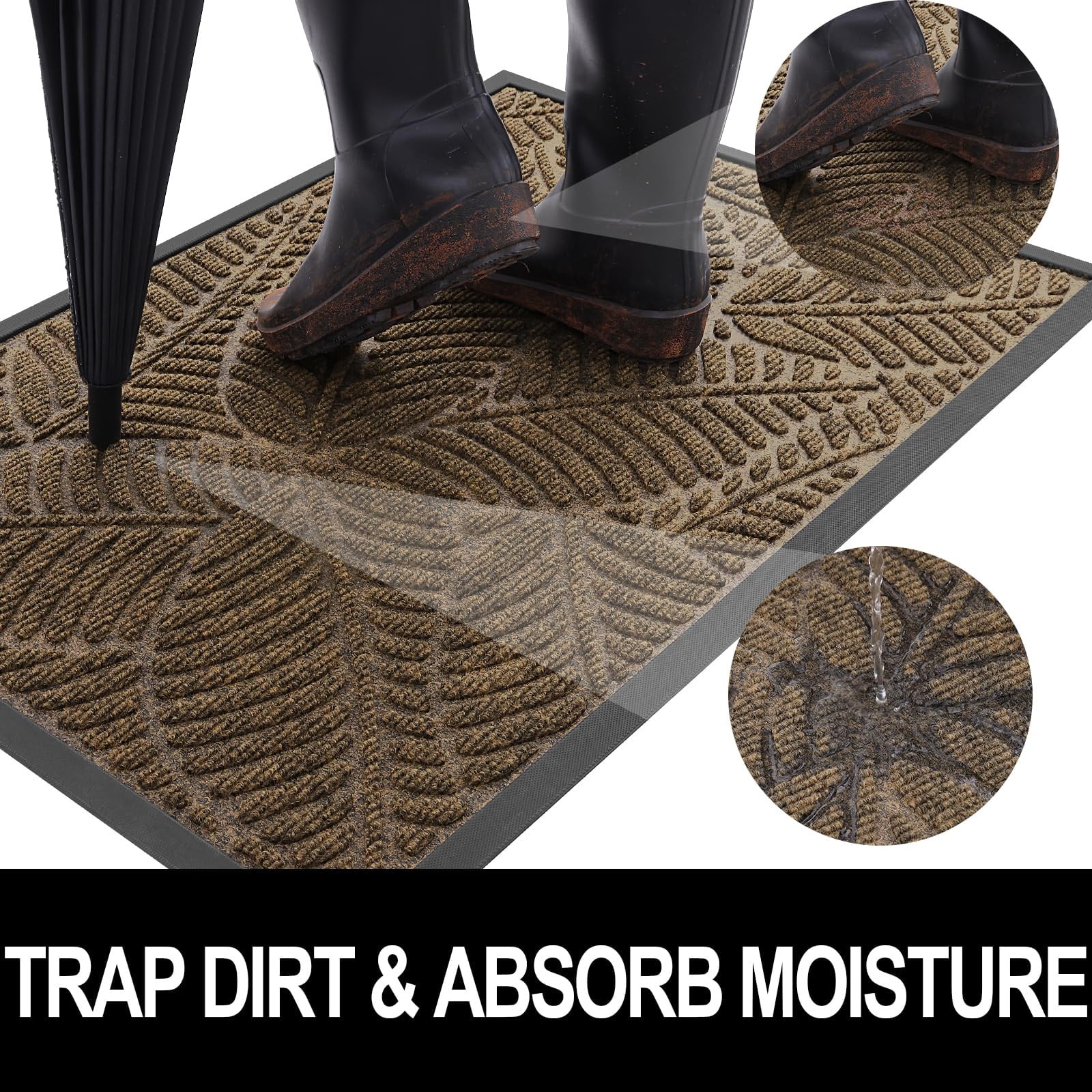 Buganda Waterproof Doormat, Non Slip Absorbent Rubber Door Mat for Outdoor and Indoor, Low Profile Dirt Trapper Front Door Rug, 48"x32",Brown