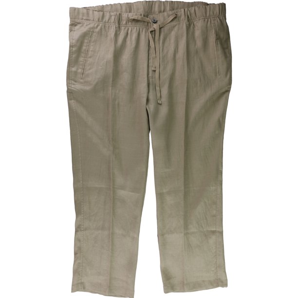 Tasso Elba Pantalones casuales con cordón de lino para hombre, marrón, grande 3X