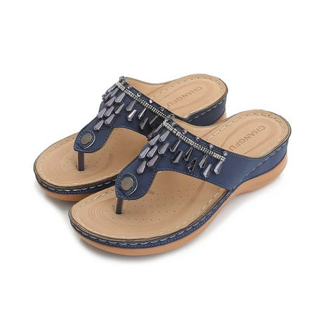 

LnjYIGJ Women s Slippers Women Shoes Slope Heel Low Heeled Sandals Plus Size Casual Slippers Flip Flops