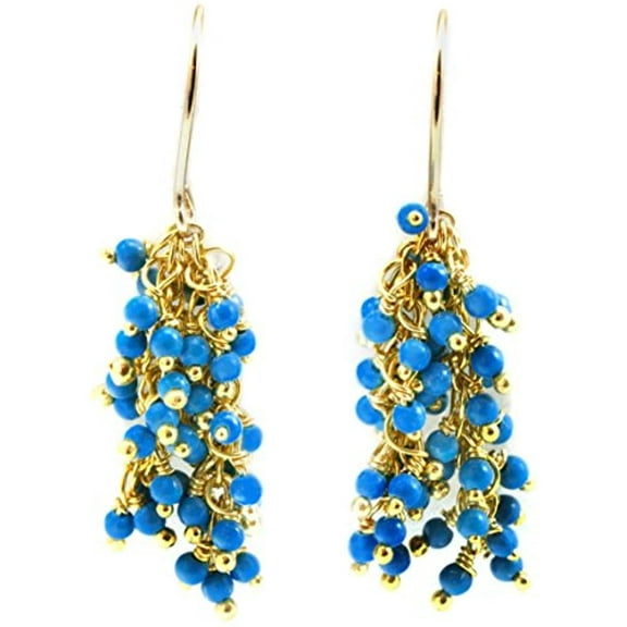 14k Gold Filled Smooth Simulated Turquoise Earrings Long Cluster Dangles Goldtone Wired Chain