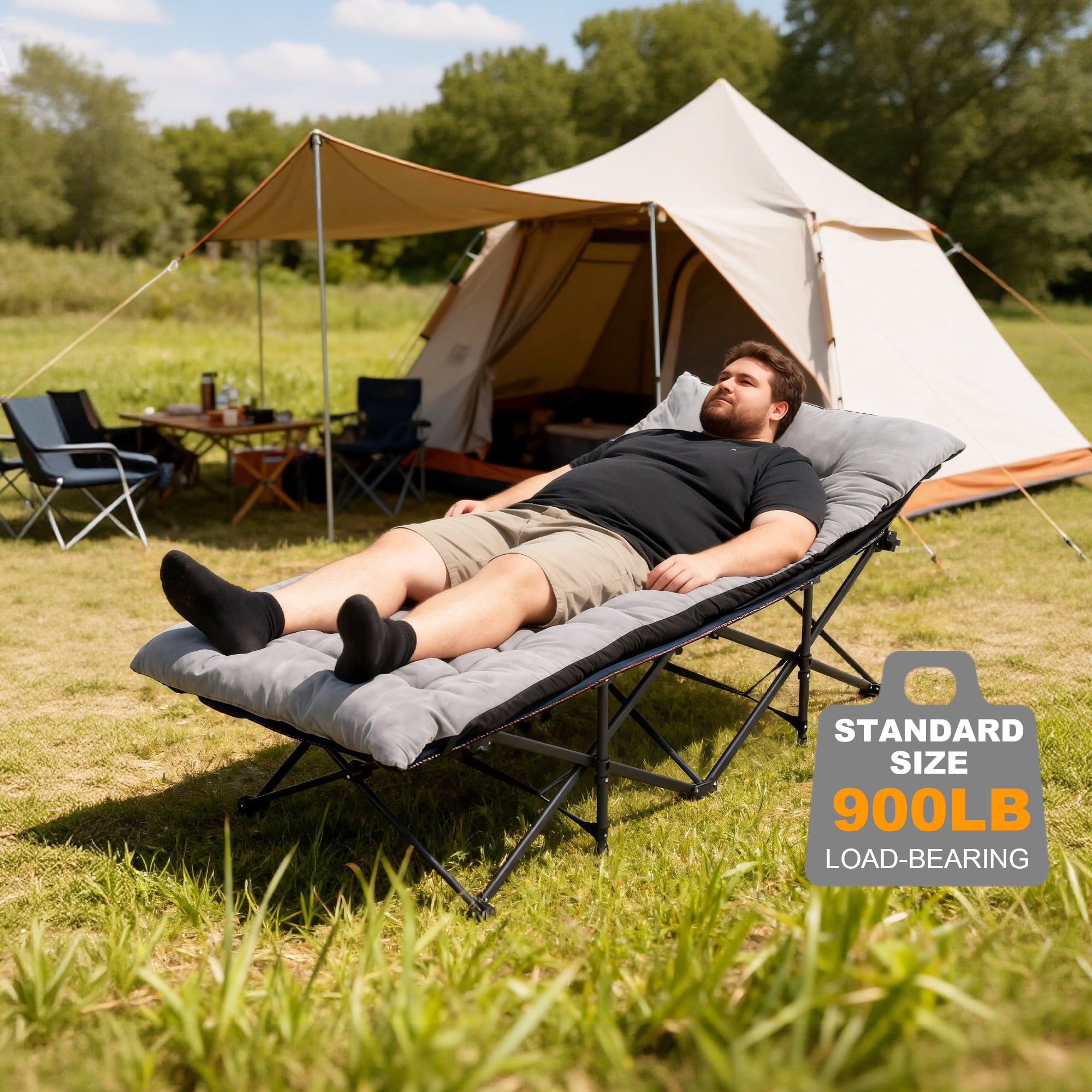 FlexWave 78" x 32" Folding Camping Cot with Mattress for Adults, 880 lb Heavy Duty Portable Guest Bed for Camping, Home & Travel