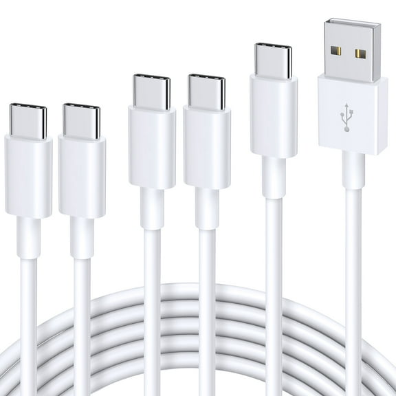 5-Pack USB A to C Cable for CarPlay, [3/3/6/6/10FT] White TPE USB to USB C cable, USB A to USB C Adapter Cord Compatible for iPhone 17/16/15, iPad, Samsung S25/S24/S23, MacBook & More Type-C Devices