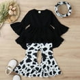 thumbnail image 6 of SYNPOS Toddler Baby Girl Fall Clothes Ruffle Long Sleeve T Shirt Tops Cow Print Flare Pants 3 Pieces Outfit Set 9M-4T, 6 of 13