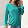 thumbnail image 4 of FRSASU Women Casual Long Sleeve V Neck Sweatshirts Solid Color Cute Loose Fit Lightweight Pullover Tops Green, 4 of 9