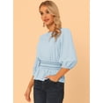 thumbnail image 4 of DARING DIVA Peplum Top Puff Smocked Waist Blouse XS Blue, 4 of 6