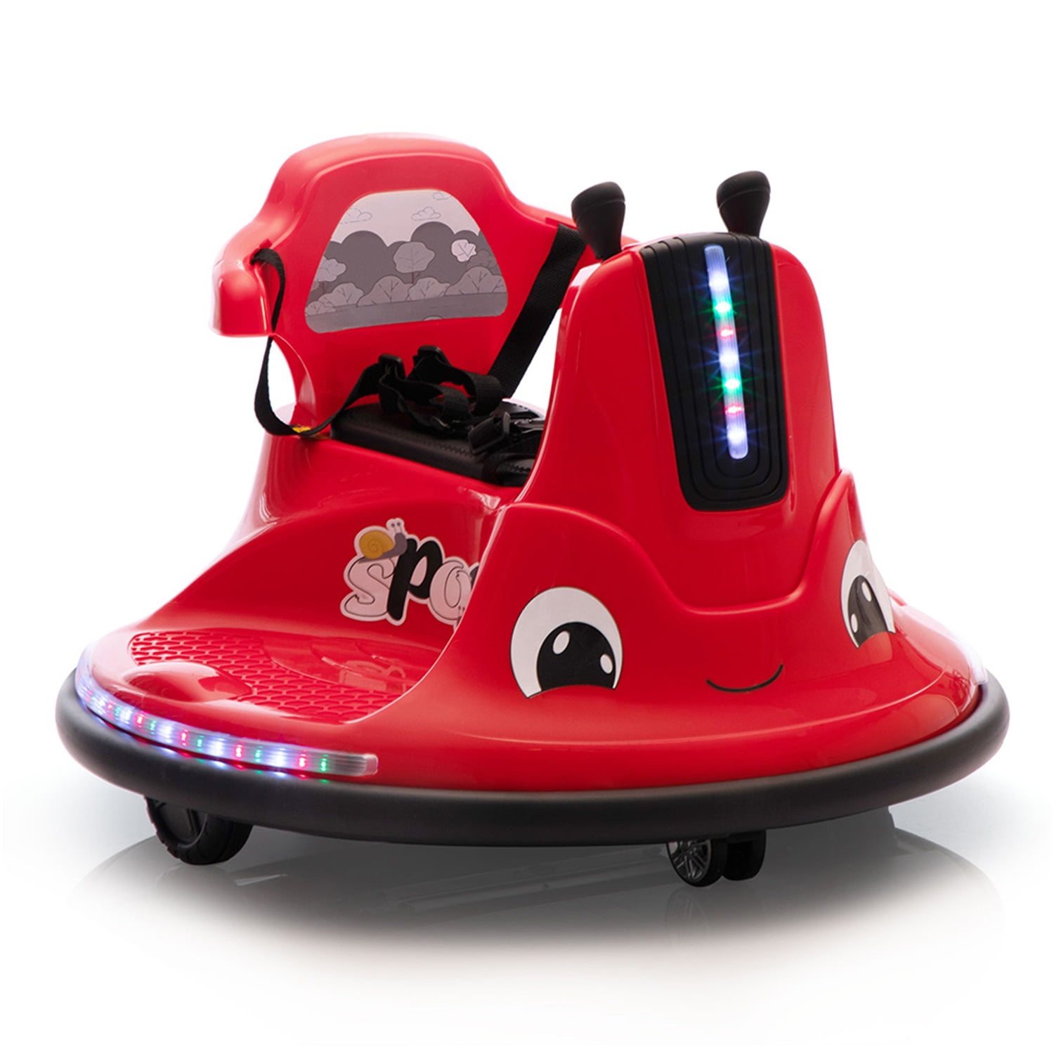 CIPACHO Toddlers Bumper Car, 12v Baby Electric Ride On Snail Shape Toy with Remote Control, LED Lights, 360 Degree Spin for Kids of Ages 3-9, Red