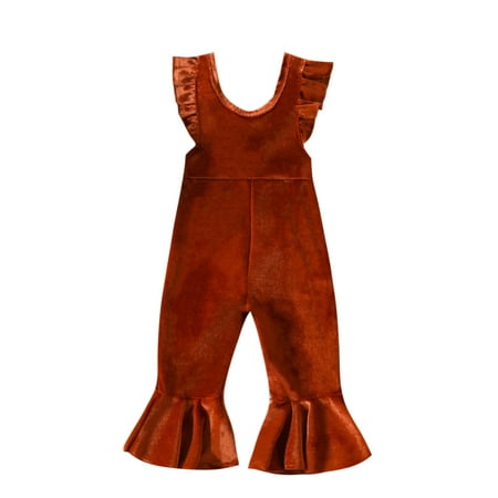 

Bagilaanoe Toddler Baby Girl Velvet Jumpsuit Fly Sleeve Romper Overalls 6M 12M 18M 24M 3T 4T Kids Long Flared Pants Autumn Winter Outfits