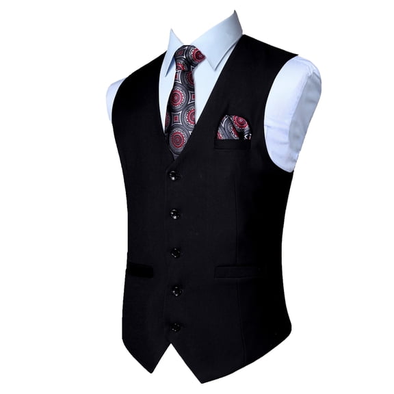 Men's Suit Vest Black Business Formal Dress Waistcoat Vest with 3 Pockets for Suit or Tuxedo L