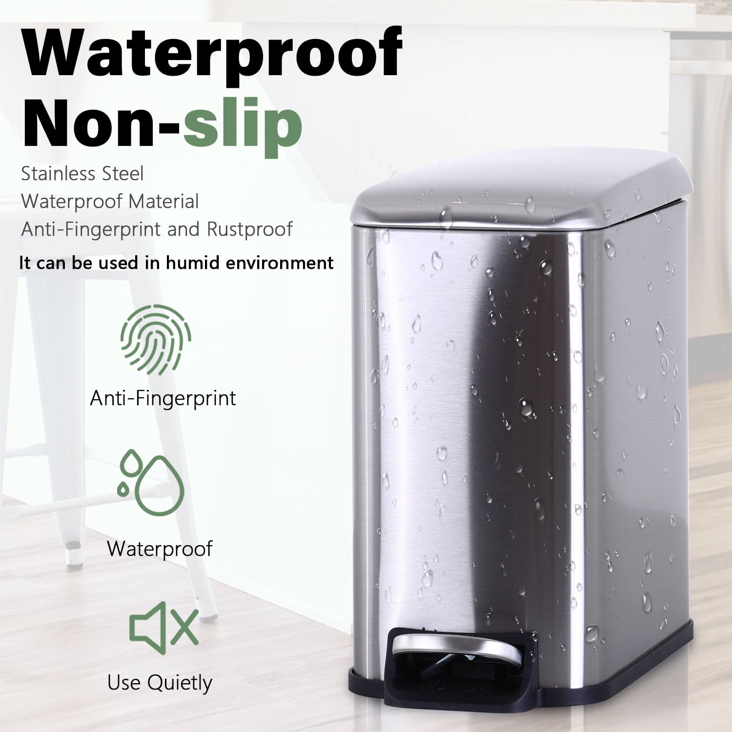 YRLLENSDAN 1.3 Gallon Bathroom Trash Can Kitchen Trash Can with Lid Stainless Steel Garbage Can Small Trash Can with Foot Pedal & Removable Bucket, SS 1 Pack