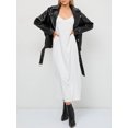thumbnail image 5 of -Chaqueta de cuero sintético para mujer, abrigo holgado con cremallera y cinturón, color negro, para motociclista, primavera y otoño, 5 of 5