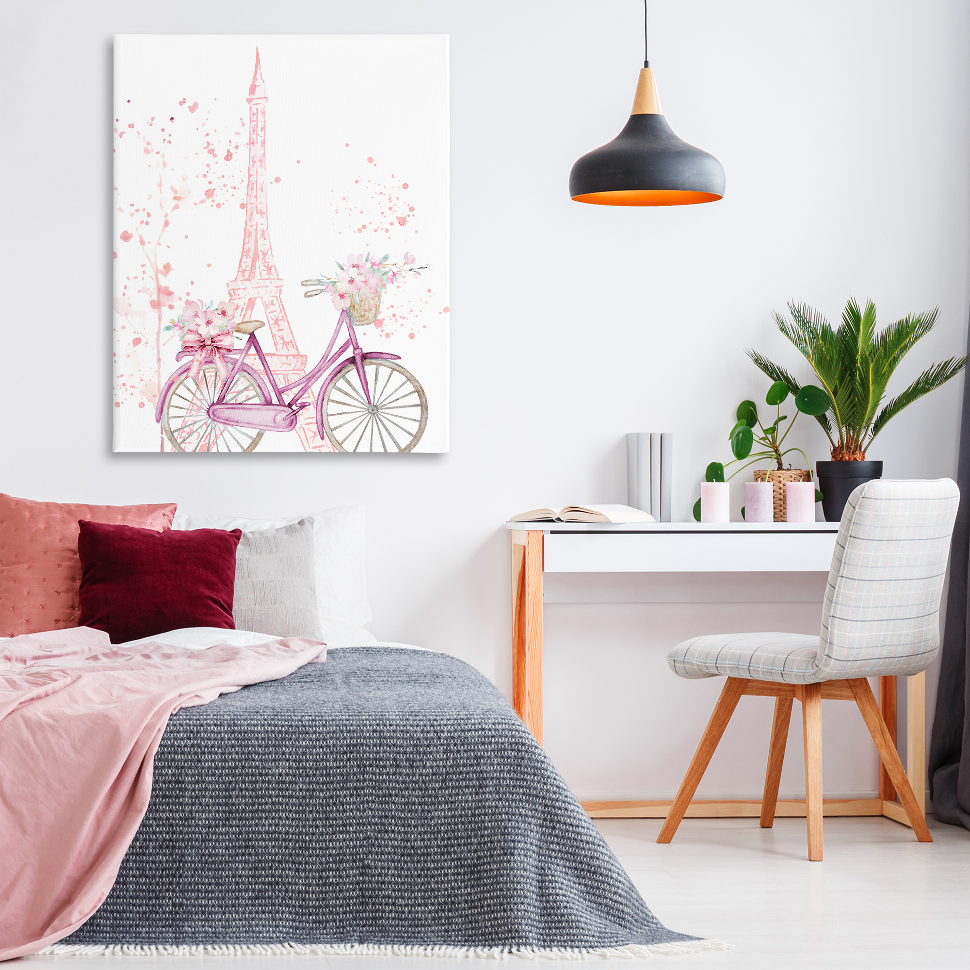 Parisian Bicycle & Modern Splatter Canvas Wall Art, design by Kim Allen