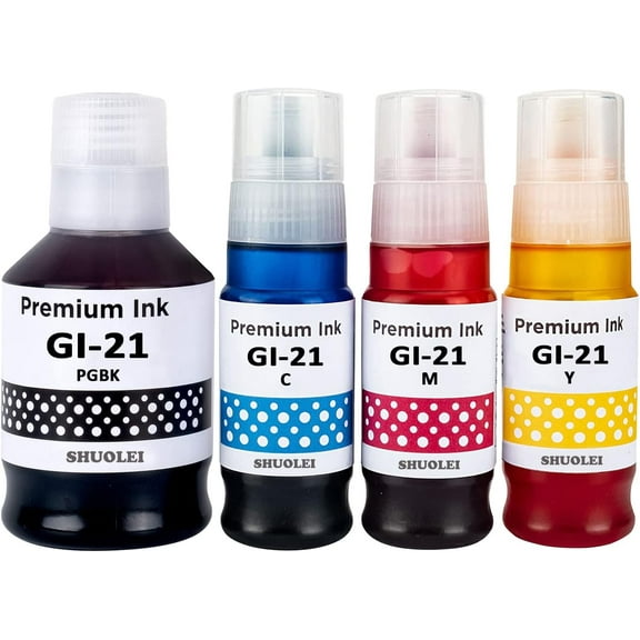 GI-21 Ink G3270 G3260 Ink Refill for Canon 21 GI-21 GI21 Ink Refill Bottles Compatible for Canon PIXMA G3260 G3270 G3290 G3272 G4280 G4270 G2270 G2260 G1220 G1230 Printer (4 Pack, BK/C/M/Y)