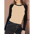 thumbnail image 2 of Liacowi Women's Crew Neck Tops Classic Long Sleeve Contrast Color Slim Fit Raglan T-Shirts Basic Blouses, 2 of 9