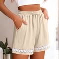 thumbnail image 5 of Bloomae Womens Linen Shorts Summer Casual Loose Drawstring Elastic Waist Beach Vacation Comfy Shorts Lightweight Lace Floral Crochet Eyelet Trim Boho Short Pants with Pockets Khaki XXL, 5 of 10