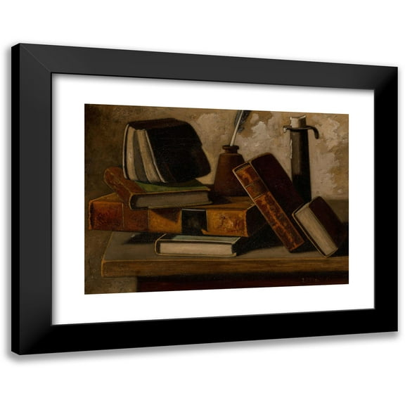 John Frederick Peto 14x11 Black Modern Framed Museum Art Print Titled - Still Life with Books, Inkpot, and Candlestick