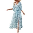 thumbnail image 1 of KOMOO Women Boho Floral Dress Summer Casual V Neck 3/4 Sleeve Wrap Dress Kimono Dress with Belt Slit Flowy Long Dresses, 1 of 6