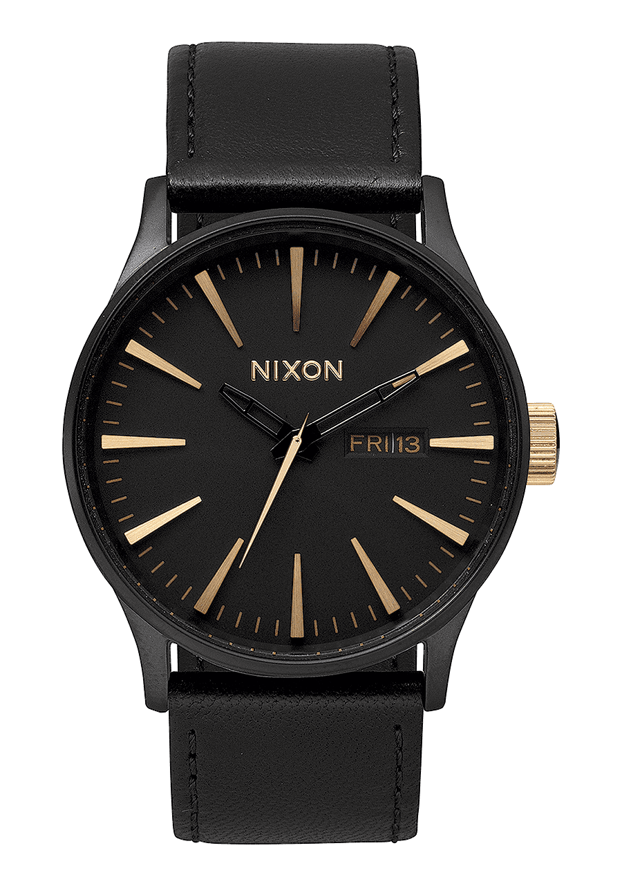 NIXON Sentry Leather A105 Matte Black / Gold 100m Water Resistant