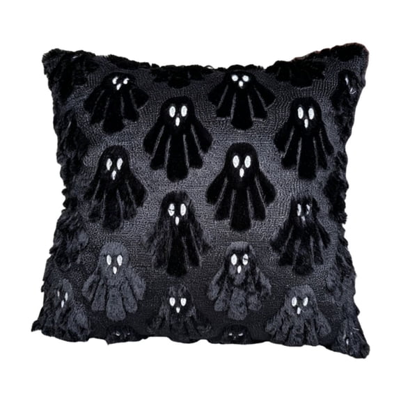 Halloween Decorations Outdoor Pillow Covers, 18x18 Inch Ghost/Pumpkin Soft Plush Faux Fur Wool Decorative Cushion Case for Sofa Couch Bed Chair Living Room Home Decor - Black