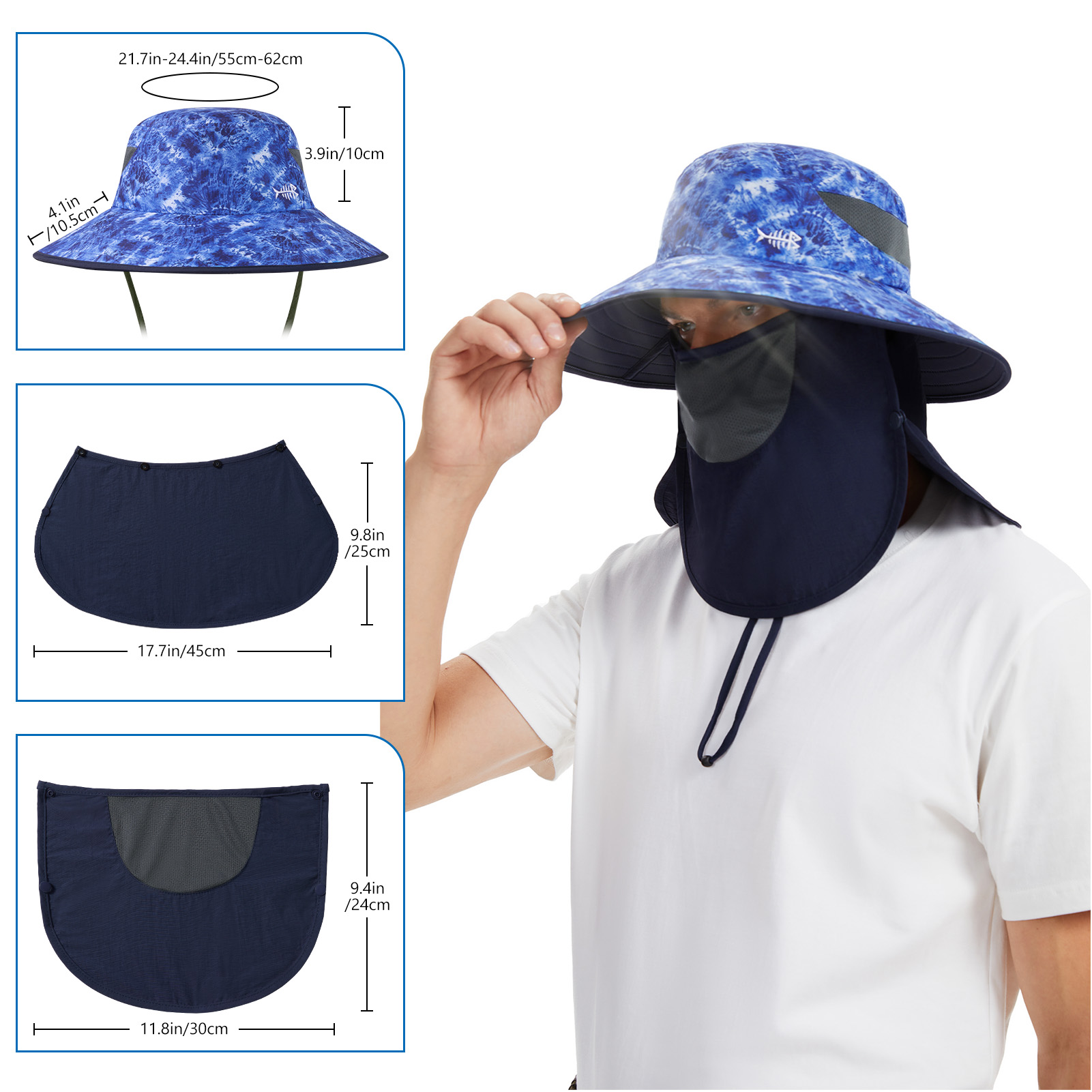Men’s UPF 50+ Sun Hat with Face Cover & Neck Flap FH09