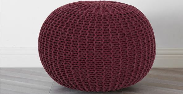 Urban Shop Round Solid Print Polyester Pouf, Red