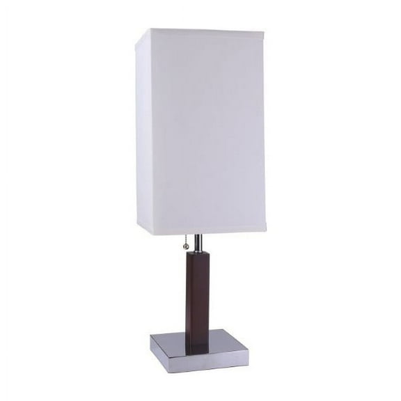 NEW Stylish Wooden Body with Chrome Base, White Fabric Shade, Pull Chain Switch, 26" Table Lamp 8311