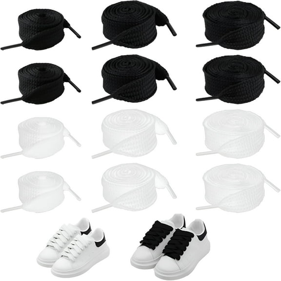 VANIDO Pair Chunky White and Black Fat Laces, 4/5" (20mm) Wide Athletic Thick Flat Solid Color Replacement Shoelaces for Skate Sneaker Shoes (Black & White, 39"/47"/55")