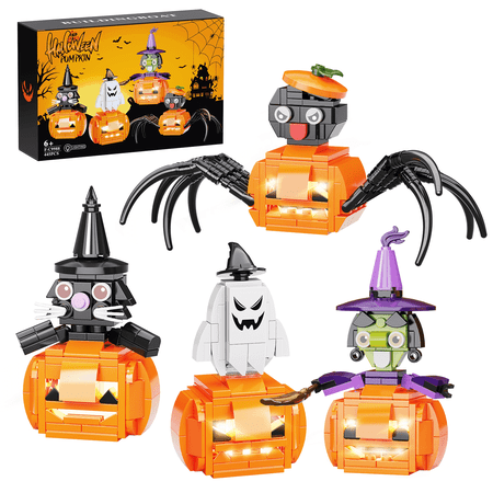 SENVOBK 4Pcs Pumpkin Monster Building Blocks Sets Halloween Horror Serise Toys Kids Holiday Gifts Home Office Decorations Holloween Decor Collectibles Fall Decorations(445 Pieces)