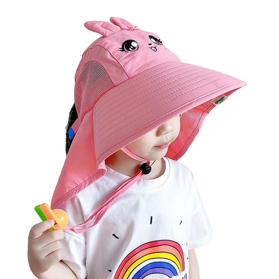 ZACPNCV Toddler Kids Sun Hat with Neck Flap Boys Girls Summer Beach Hat UPF 50 Reflective Kids Fishing Hat Wide Brim Pink Free Size