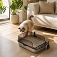thumbnail image 4 of Cat Litter Box Semi Open High Wall Large Space Kitty Litter Pan with Scoop Spill Guard Open Top Cat Toilet Plastic Gray Litter Tray, 4 of 7