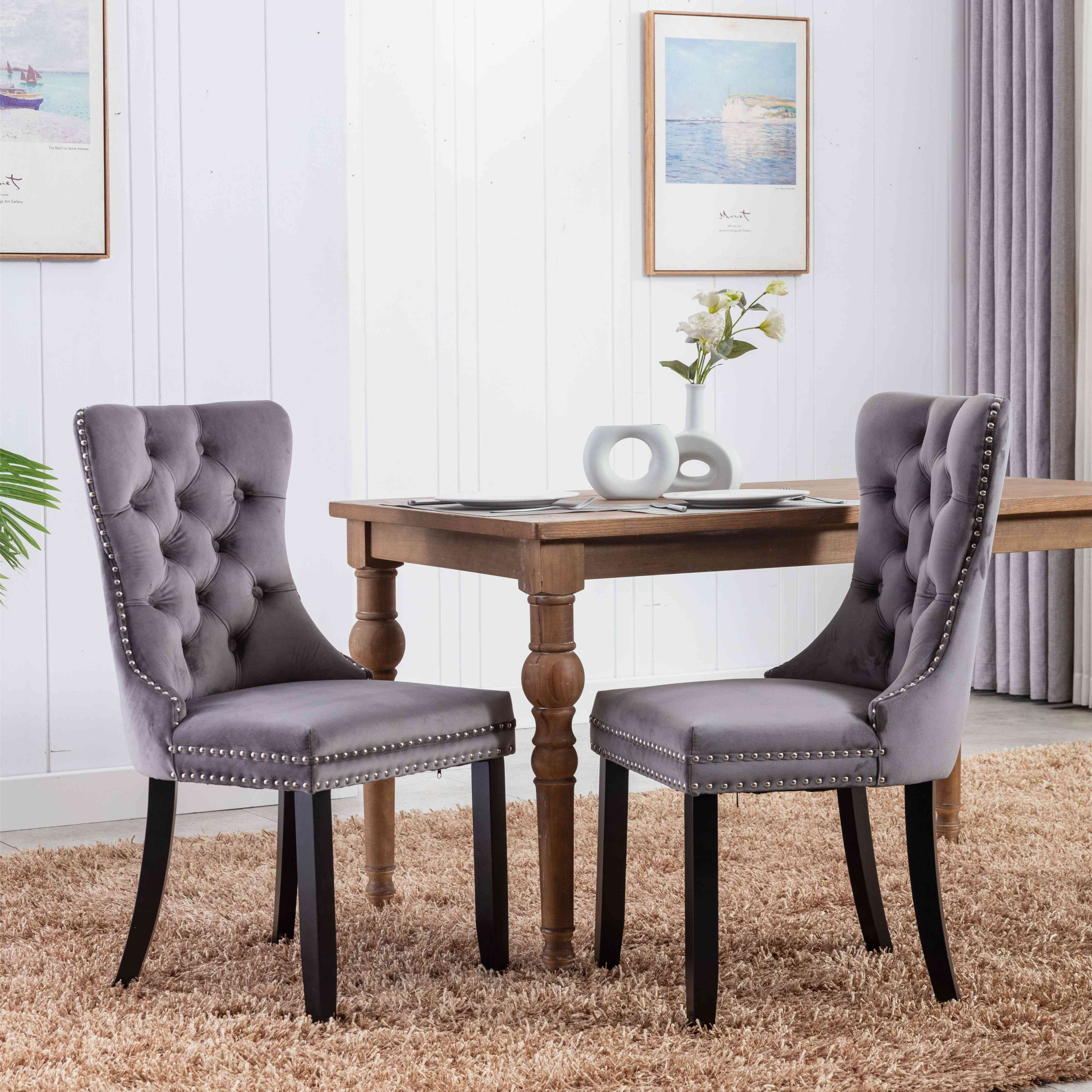 Set of 2 Upholstered Dining Chair with Solid Wood Legs, Modern Highend