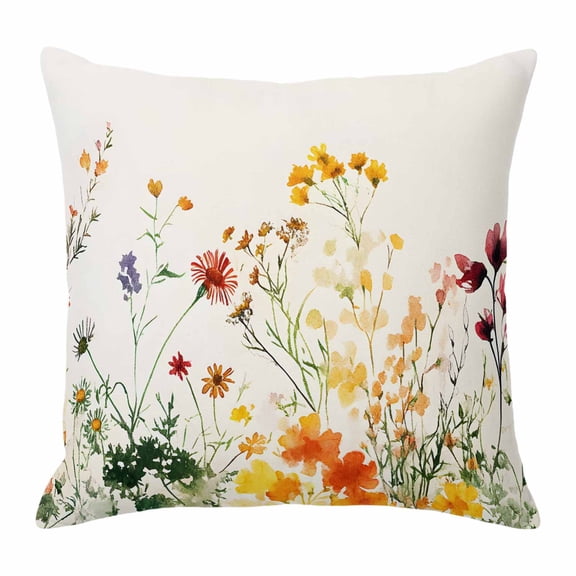 Pillow Covers 18x18 Inch, Beige Floral Spring Linen Pillowcase with Invisible Zipper, Vintage Farmhouse Flowers Decorative Throw Pillow Covers Cushion Case for Couch Sofa Bed Living Room