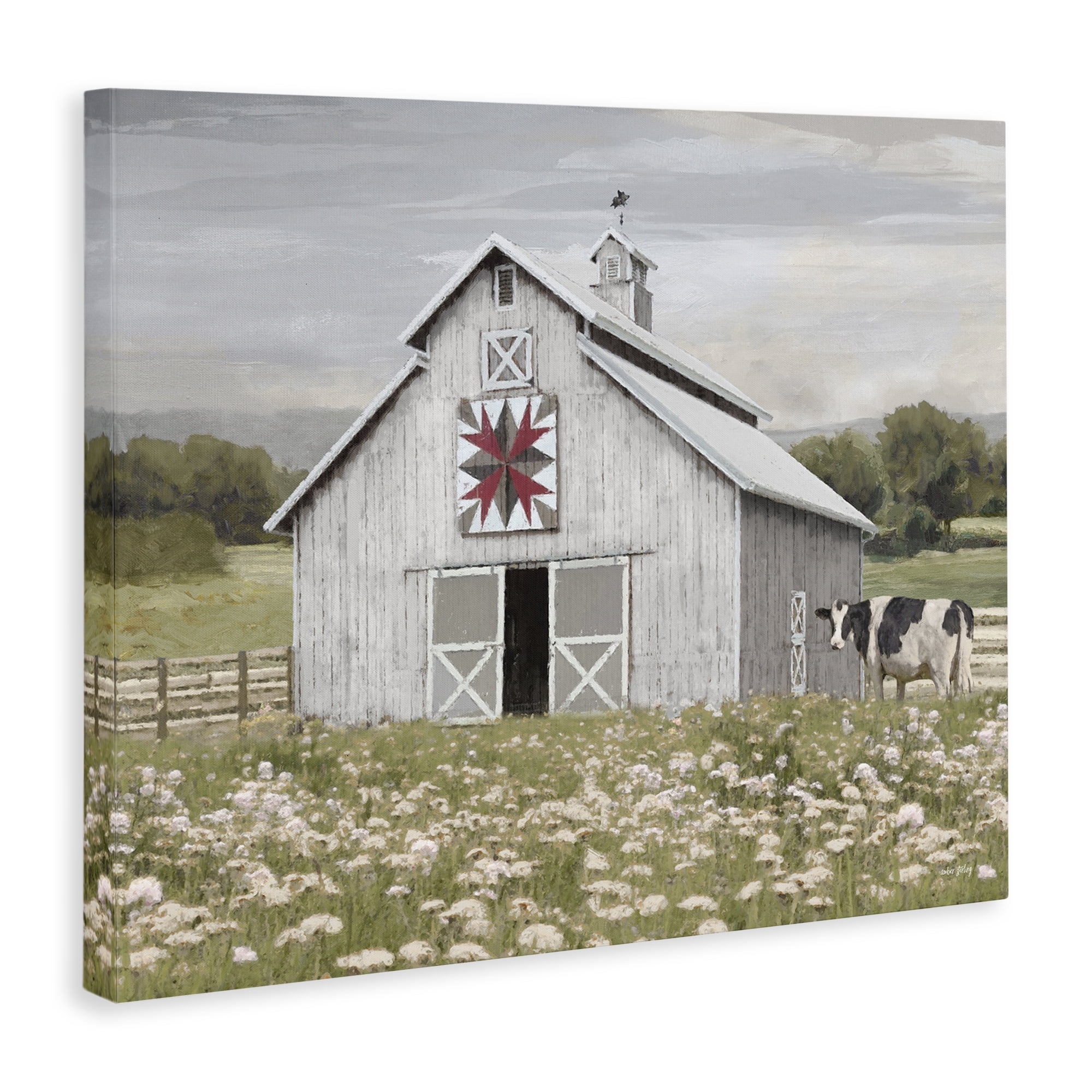 Stupell Industries Rustic Barn Meadow Landscape & Nature Painting Wrapped Canvas Art Print Wall Art, 30 x 24
