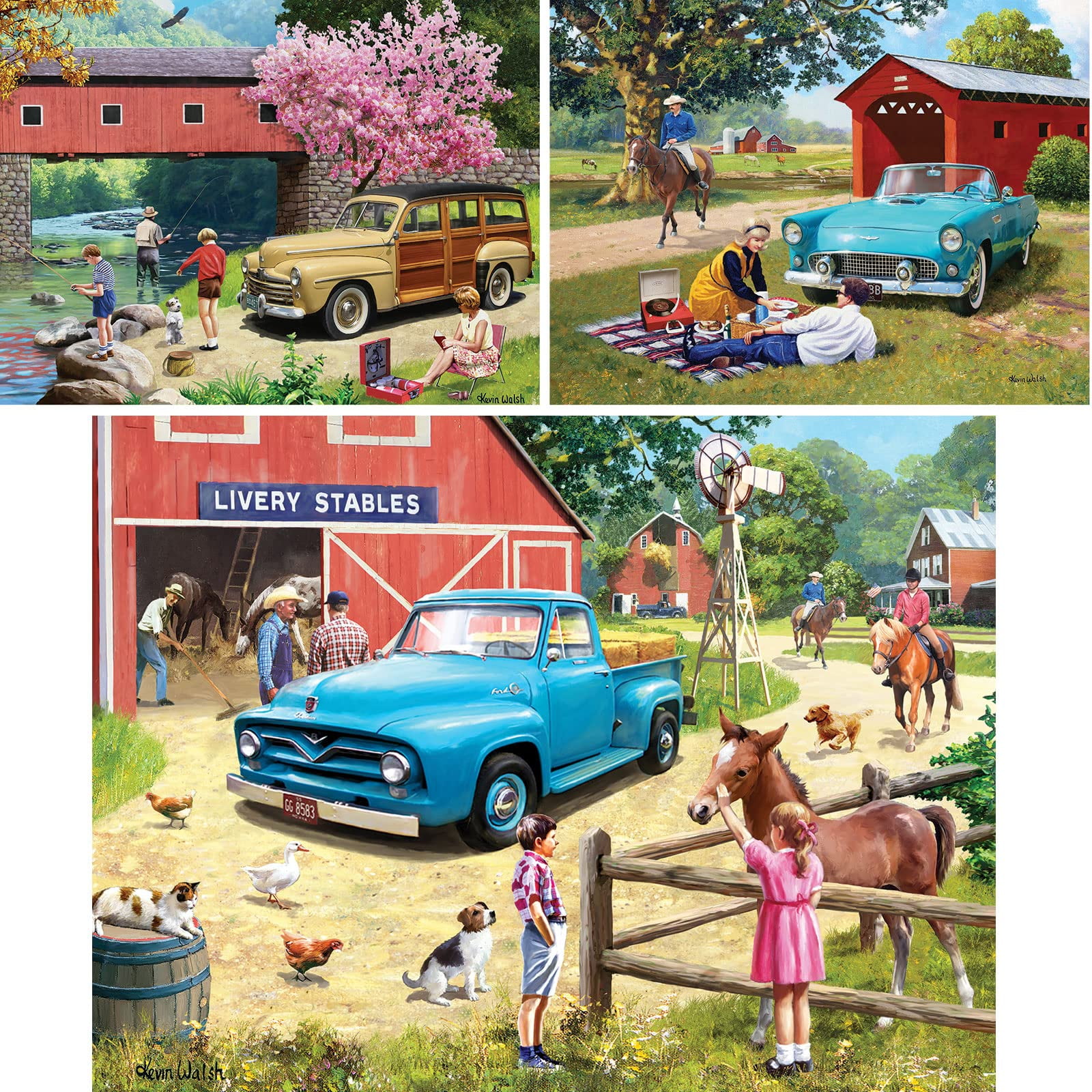 Bits and Pieces Set of 3 500 Piece Jigsaw Puzzles for Adults Farm Collection by Kevin Walsh 18"x24"