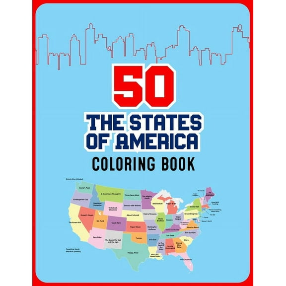 50 The States of America Coloring Book: 50 State Maps with Capitals and Symbols like Motto Bird Mammal Flower Insect Butterfly or Fruit Perfect Easy To Color And Learn More Details For States Great Gi