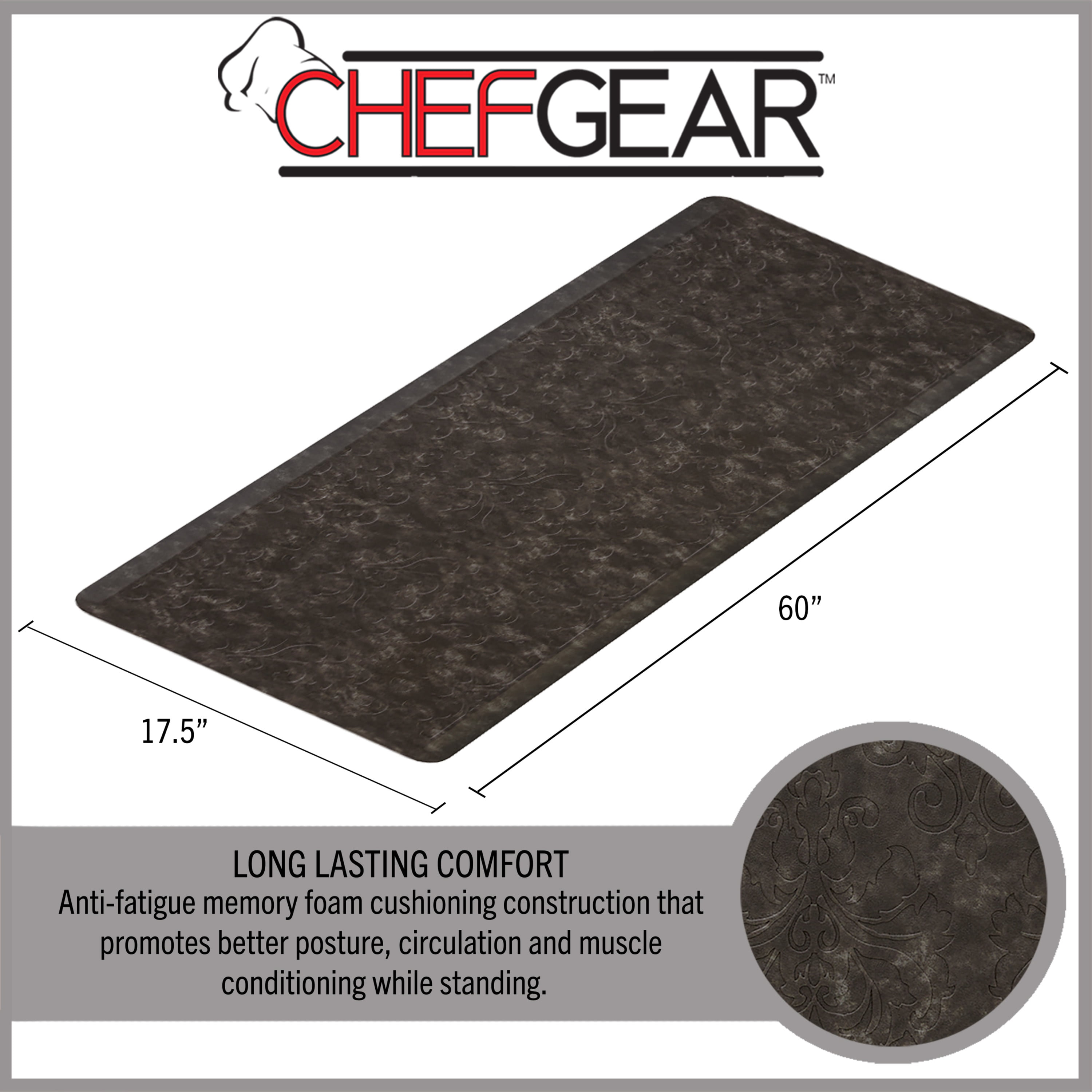 Chef Gear Marni Wellness Kitchen Mat, Dark Gray, 17.5" x 60"