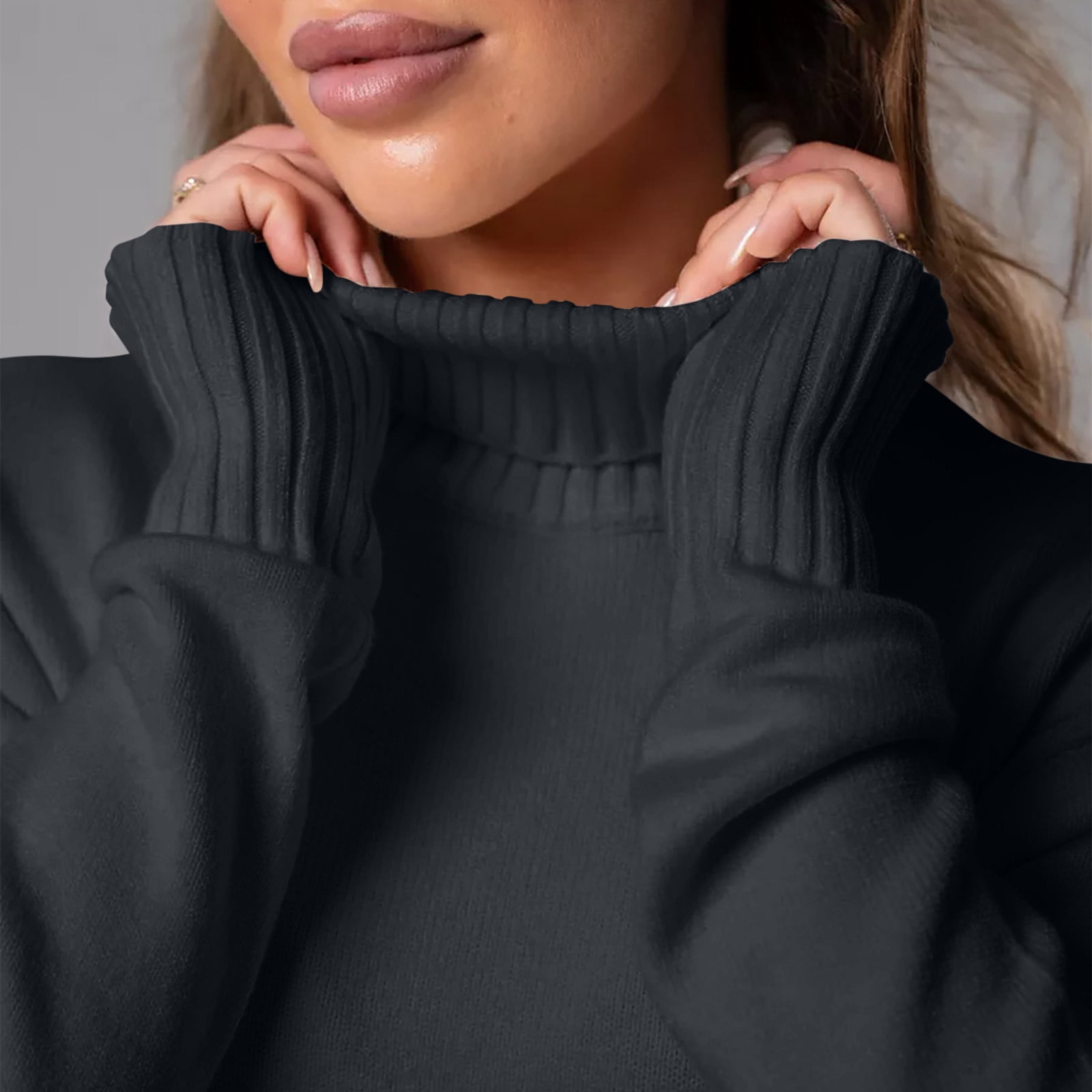 Arnsht Womens Fall and Winter Elegant Fleece Sweater Dresses Solid Color Loose Turtleneck Dress Long Sleeve Knitted Skirt Gray S