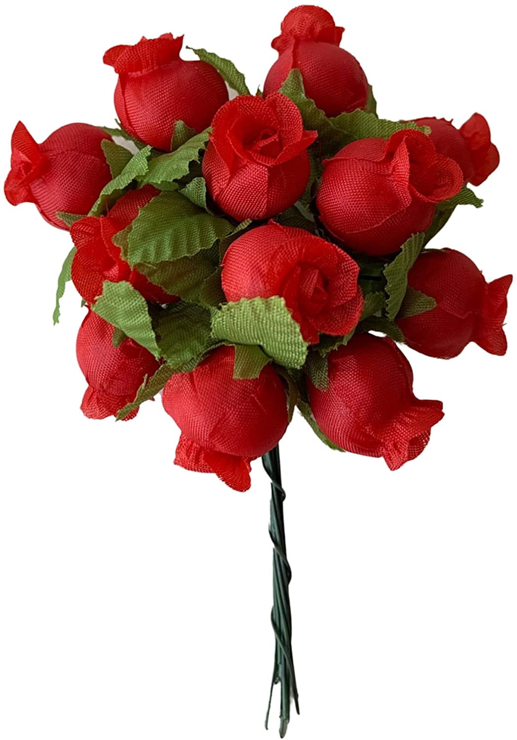Red Artificial Silk Flower Roses - 12 Mini Bouquets of 12 Rosebuds, 144 Rosebuds Total, Wedding, Reception, Anniversary, Bridal Shower
