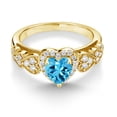 thumbnail image 3 of Gem Stone King 18K Yellow Gold Plated Silver Swiss Blue Topaz and White Moissanite Halo Ring for Women | 1.13 Cttw | Heart Shape 6MM | Gemstone November Birthstone | Size 8, 3 of 6