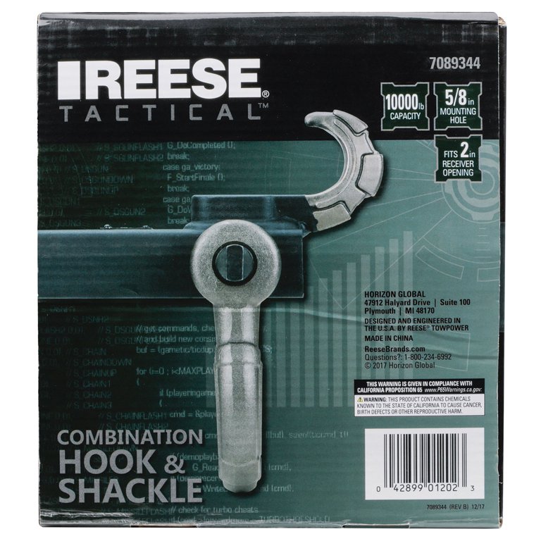 Reese Tow Receiver Mount Hook & Shackle Combo - 10,000 Lb Capacity, Fits 2" Hitch