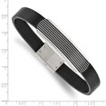 thumbnail image 4 of Stainless Steel Bracelet ID Leather Men's 9.96 mm 8.5 in Chisel Polished Enameled Striped Black, 4 of 5