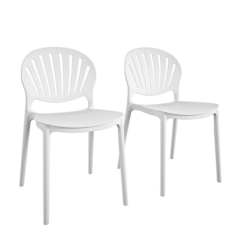 COSCO Outdoor Indoor Stacking Resin Chair with Shell Back White