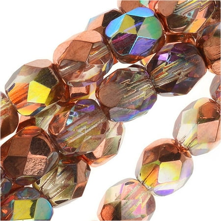 - Czech Fire Polished Glass, Faceted Round Beads 6mm, 25 Pieces, Crystal Copper Rainbow
