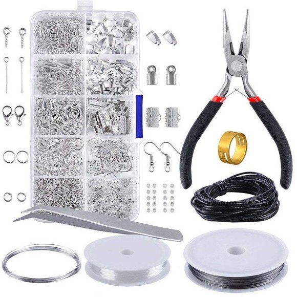 X DIY Jewelry Making Kit 15 Grid Lobster Clasps Clips and Rings for Necklace 490 Pcs Jewelry Repair Kit Making Supplies Tool with Tweezers for Making and Repairing Silver