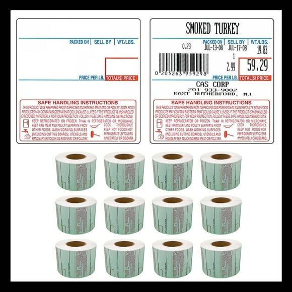 CAS Labels LST-8040 Thermal 12 Rolls - 6,000 Labels Printer Printing Scale Compatible with CAS LP-1000 CL-5000 CL-5500 CL-7200, Easy Weigh LS-100, VisionTech DLP-300 (12 Rolls, 8040)
