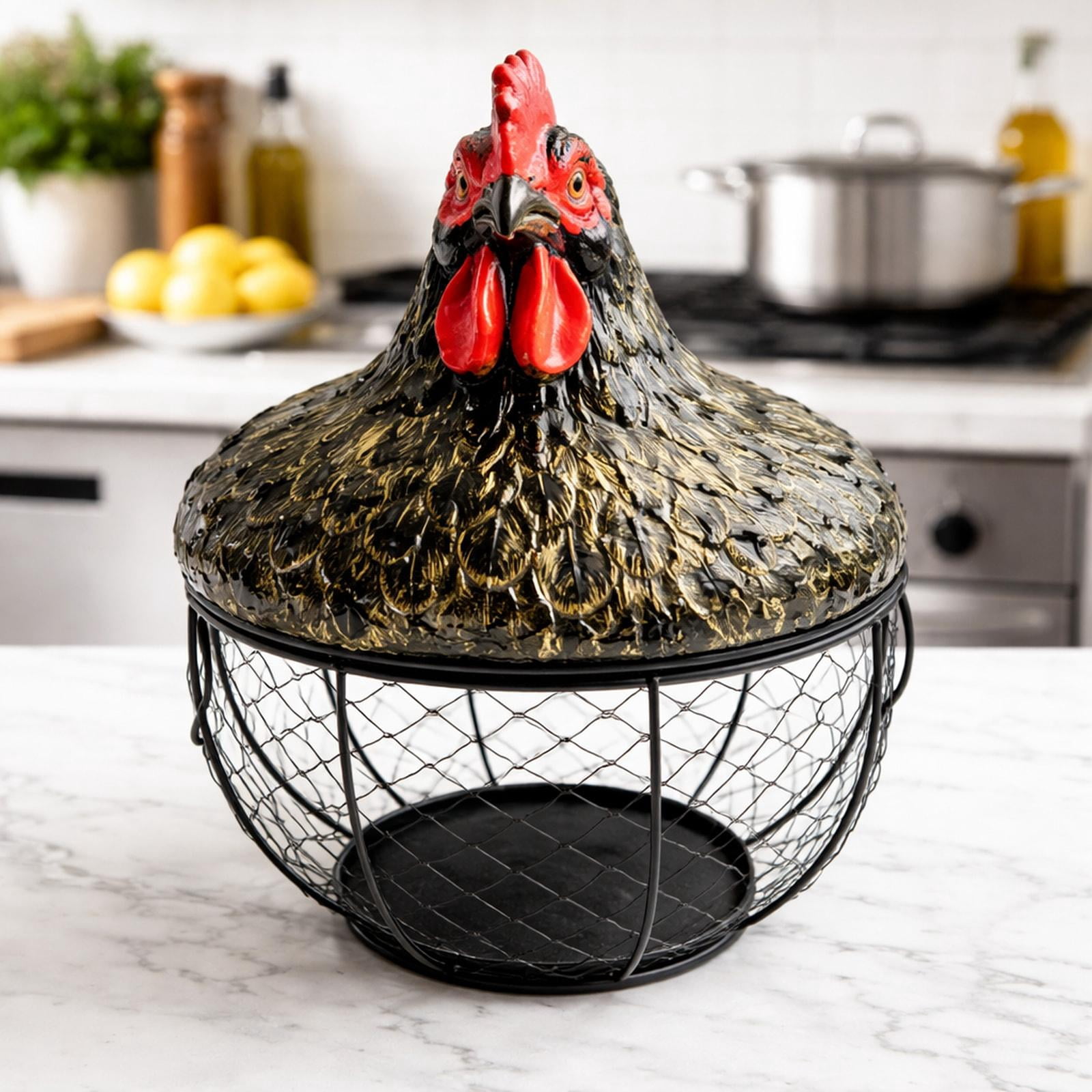 Fiocias Chicken Egg Basket Fresh Eggs Holder Large Capacity Round Decorative Egg Collecting Basket Container for Vegetable Countertop Gold